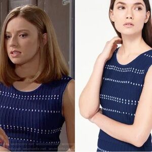 SANDRO PARIS Navy Sleeveless Knit Tank with Eyelet Stripes T3